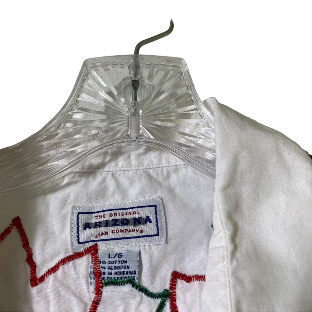 Arizona White Long Sleeve Button Front Top Poinsettias Sz L (2536) - Picture 3 of 6